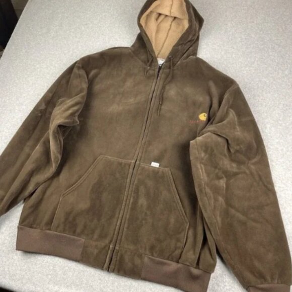 Vintage Carhartt Hoodie Jacket Mens 2XL XXL Velour Brown Rugged Fur Lined Work - Picture 2 of 8